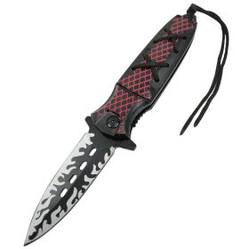 Defender Tactical7.5" Spring Assisted Knife String Handle Stainless Steel Red