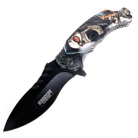 Defender-Xtreme 8.5" Skull King Spring Assisted Folding Knife With Belt Clip