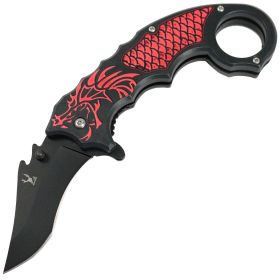 TheBoneEdge 8" Red Dragon Spring Assisted Knife 3CR13 Stainless Steel