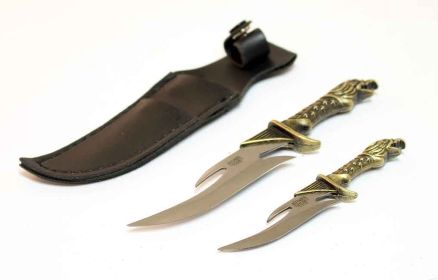 2 Pc Mini Gold Eagle Handle Knife Set with Sheath