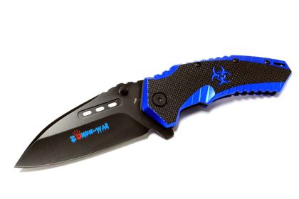 8" Zombie-War Spring Assisted Knife with Belt Clip - Blue