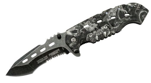 8' Defender Xtreme Serrated Spring Assisted Knife Gray Viper Handle with Belt Clip