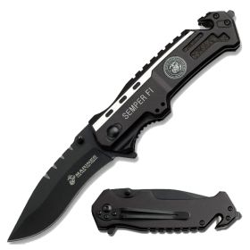 MTech 8.25" Stainless Steel Spring Assisted Knife Survival Black Aluminum Handle
