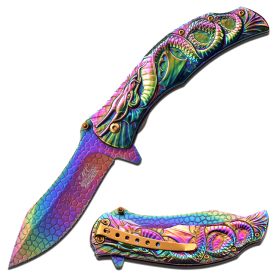 MTech 8.5" Stainless Steel Spring Assisted Knife Rainbow Titanium Coated Handle