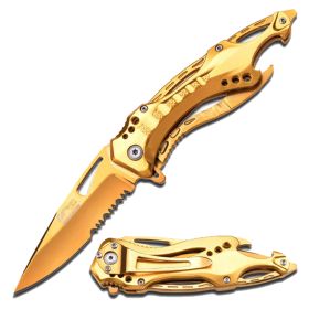 MTech 8.25" Stainless Steel Spring Assisted Knife Golden Coated Aluminum Handle