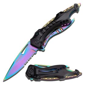 MTech 7.75" Stainless Steel Spring Assisted Knife Rainbow Coated Aluminum Handle