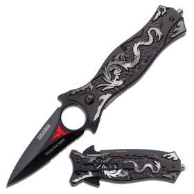 MTech 8"Stainless Steel SpringAssisted Knife Hunting Gray Dragon Aluminum Handle