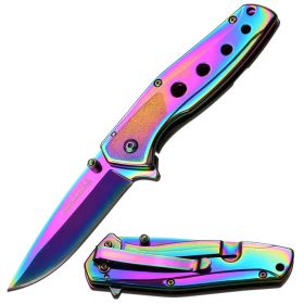Tac-Force 7" Spring Assisted Knife Rainbow Ti-coated Stainless Steel Handle & Blade