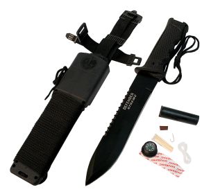 14" Black Carbon Steel Survival Knive with Sheath Heavy Duty