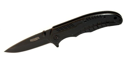 8.5"  Folding Knife All Black Metal Handle