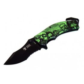 8" ZWAR Green & Black Zombie  Spring Assisted Knife with Belt Clip