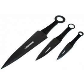 3pc Huge Throwing Knife Set Black 22.5" 16" 12" with Sheath