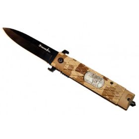 8.5"  Folding Spring Assisted Knife Camo Color Handle Belt Clip Holder
